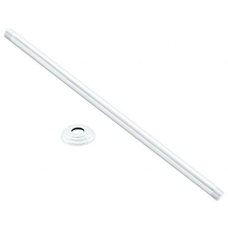 Westbrass 1/2" IPS x 48" Round Projection Rainfall Ceiling Mount Shower Arm with Flange, Powder Coat White D3648A-50